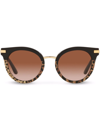 Dolce & Gabbana Leopard-print Round Frame Sunglasses In Brown