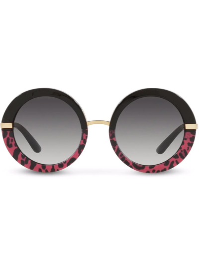 Dolce & Gabbana Leopard-print Round-frame Sunglasses In Pink Leo Print