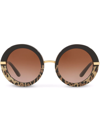 Dolce & Gabbana Round-frame Sunglasses In Leopard Black