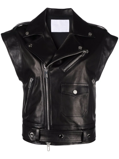 Drome Short-sleeve Leather Biker Jacket In Black