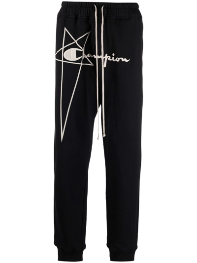 Rick Owens X Champion Embroidered Logo Track Trousers In Black