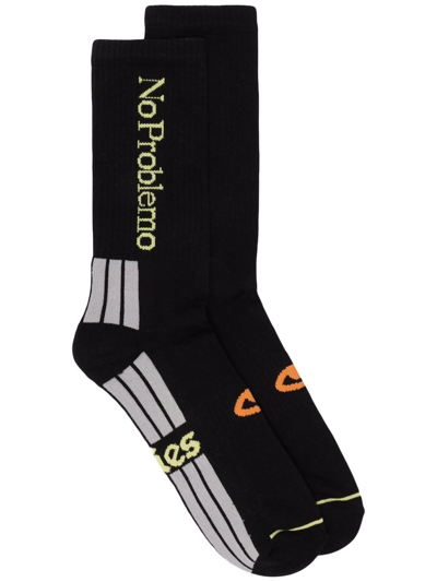 Aries Three-pack Black 'no Problemo' Socks In Nero