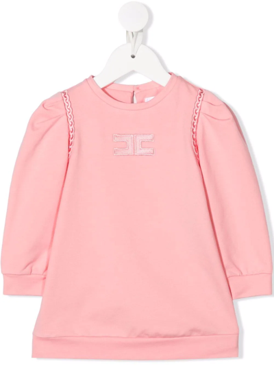 Elisabetta Franchi La Mia Bambina Babies' Embroidered Logo Jumper Dress In Pink