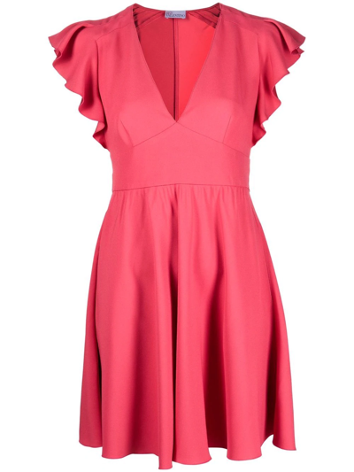 Red Valentino Bow-detailed Fluted Dress In Red