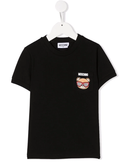 Moschino Kids' Sunglasses-teddy Logo-print T-shirt In Black