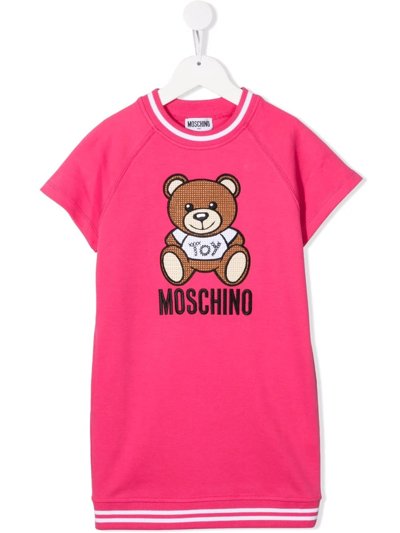 Moschino Kids' Teddy-logo Shortsleeved Sweatshirt Dress In Pink