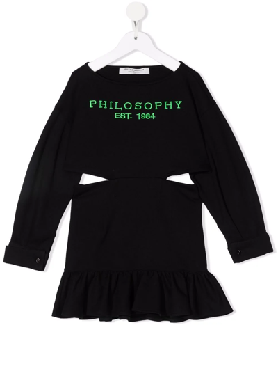 Philosophy Di Lorenzo Serafini Kids' Embroidered Logo Sweater Dress In Black