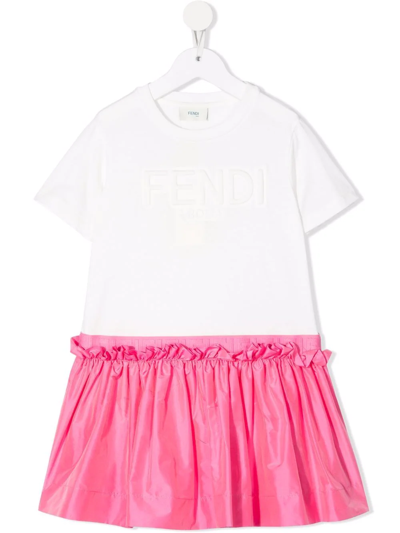 Fendi Kids' Little Girl's & Girl's Logo Ruffled Dropwaist Dress In White Pink