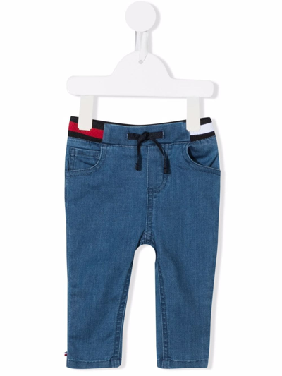 Tommy Hilfiger Junior Babies' Logo-waistband Denim Trousers In Blue