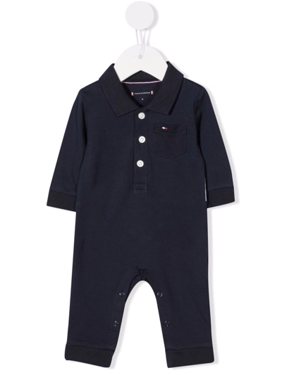 Tommy Hilfiger Junior Babies' Logo-print Long-sleeve Rompers In Blue