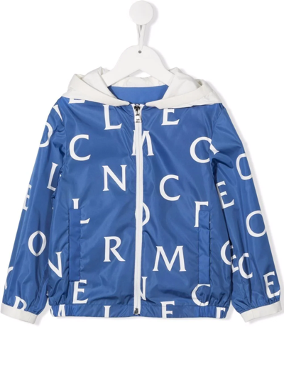 Moncler Teen Logo Lettering-print Hooded Rain Jacket In Blue