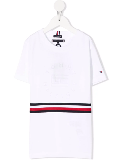Tommy Hilfiger Junior Kids' Stripe-print Cotton T-shirt In White