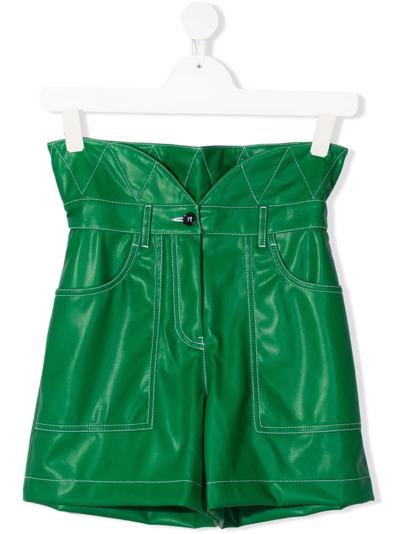 Philosophy Di Lorenzo Serafini Teen Paperbag-waist Faux-leather Shorts In Green