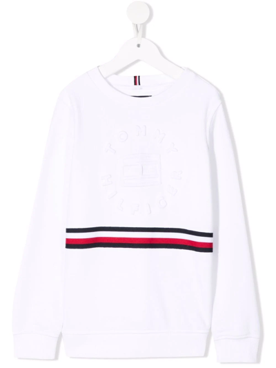 Tommy Hilfiger Junior Teen Embossed-logo Cotton-blend Sweatshirt In White