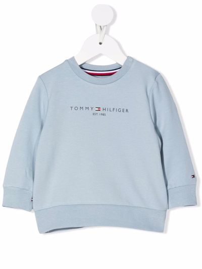 Tommy Hilfiger Junior Babies' Logo-print Organic-cotton Sweatshirt In Blue