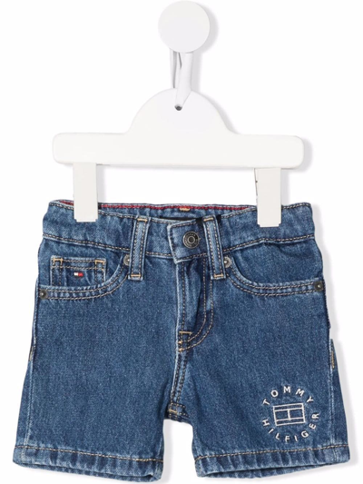 Tommy Hilfiger Junior Babies' Embroidered-logo Knee-length Denim Shorts In Blue