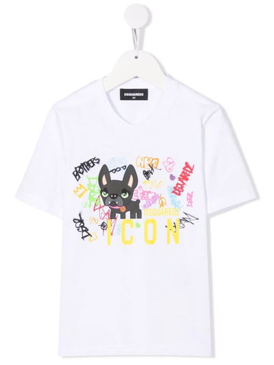 Dsquared2 Kids' Graffiti-print Cotton T-shirt In White