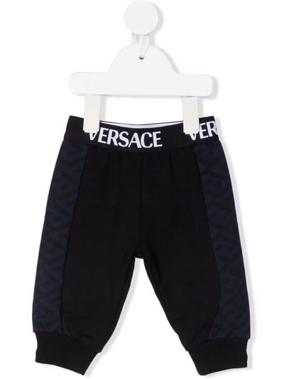 Versace Babies' Logo-waist Cotton Track Pants In Back