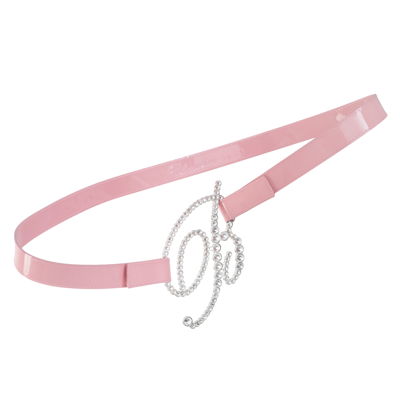 Blumarine Pink Rhinestone Logo Buckle Belt