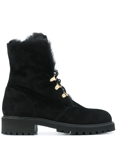 Giuseppe Zanotti Suede Lace Up Ankle Boots With Fur In Black