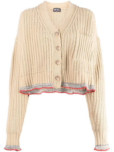 Diesel V-neck Cropped Cardigan In Neutrals