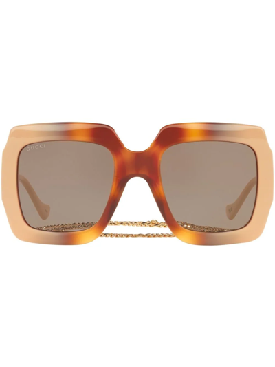 Gucci Tortoiseshell-effect Oversized-frame Sunglasses In Brown