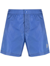 Moncler Logo-patch Striped Swim Shorts In Light Blue