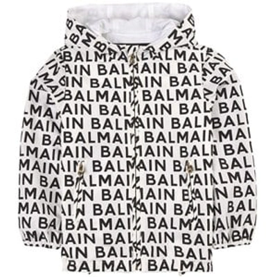 Balmain Kids'  White And Black All Over Branded Jacket