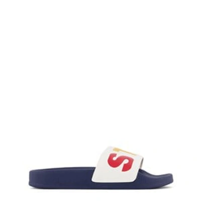 Stella Mccartney Kids' Mulitcolor Rubber Slide Sandals With Logo In Navy