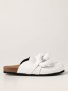 Jw Anderson Shearling Leather Chain Loafer Mules In White