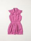 Il Gufo Kids' Short Linen Jumpsuit In Fuchsia