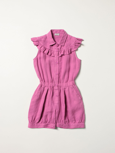 Il Gufo Short Linen Jumpsuit In Fuchsia