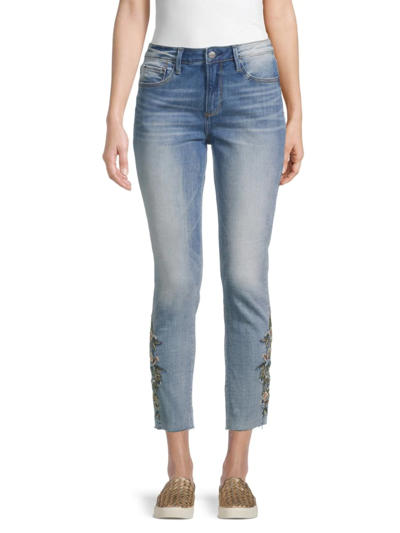 Driftwood Women's Jackie Floral Embroidery Cropped Jeans In Blue