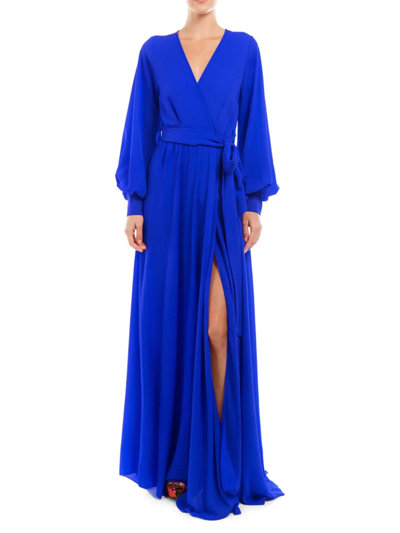 Meghan La Surplice V-neck Self Tie Wrap Maxi Dress In Royal