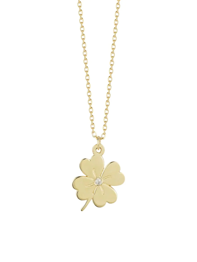 Saks Fifth Avenue Women's 14k Yellow Gold & 0.01 Tcw Diamond Clover Pendant Necklace