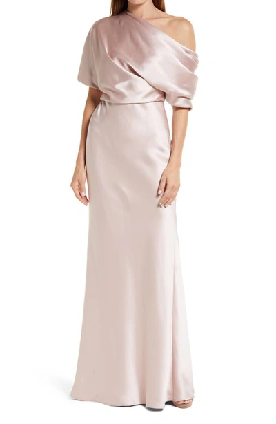 Amsale Pryce Off-the-shoulder Column Dress In Pink