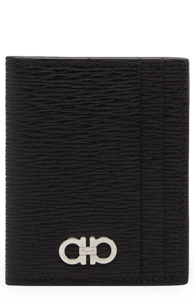 Ferragamo Revival Gancio Leather Card Case In Nero Red