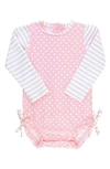 Rufflebutts Polka Dot One-piece Rashguard Swimsuit In Pink