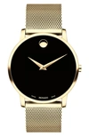 Movado Museum Mesh Bracelet Watch, 40mm In Gold/ Black/ Gold