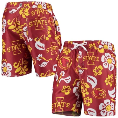 WES & WILLY WES & WILLY CARDINAL IOWA STATE CYCLONES FLORAL VOLLEY SWIM TRUNKS