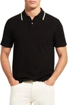 Theory Goris Tipped Collar Polo In Fine Bilen In Black/ Ivory