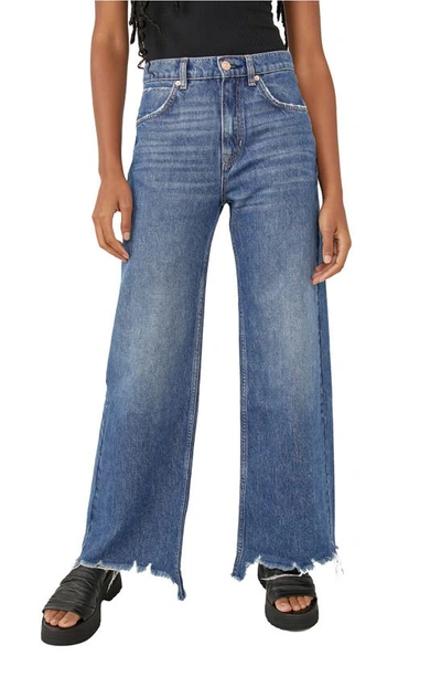 Free People Womens Straight Up Baggy Wide Leg Jeans In Riverside In Riverside Blue