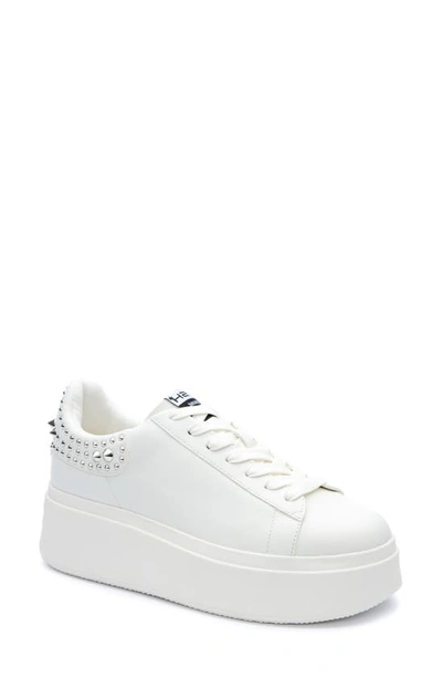 Ash Moby Stud Bicolor Leather Platform Sneakers In White/white