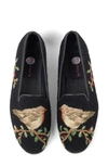 Bypaige Needlepoint Bird Flat In Robin On Black