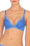 Natori Feathers Contour Plunge Lace-trim Bra 730023 In Pool Blue