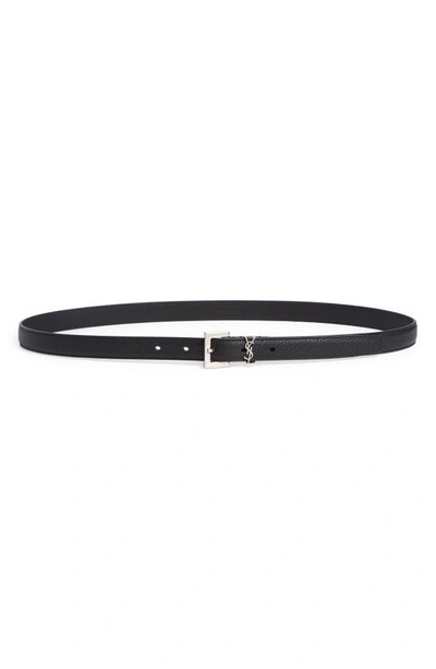 Saint Laurent Black Monogram Leather Belt In Nero