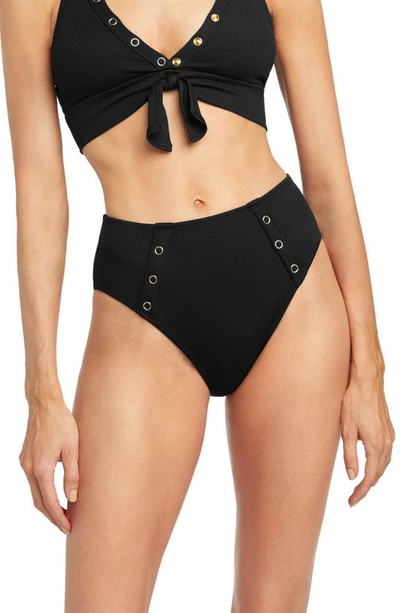 Robin Piccone Amy High Waist Bikini Bottoms In Licorice