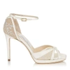 JIMMY CHOO TALIA 100 Ivory Satin and White Lace Sandals,TALIA100SYC S