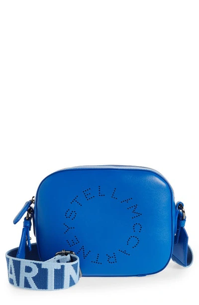 Stella Mccartney Small Perforated Logo Faux Leather Camera Bag In Jewel Blue