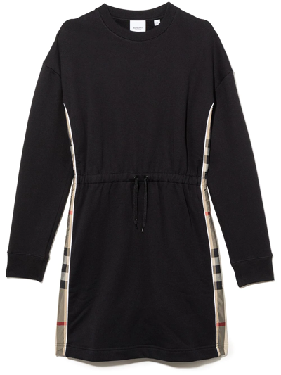 Burberry Teen Check-panel Cotton Dress In Black